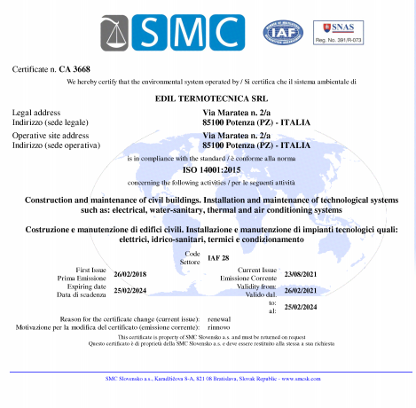 Certificazione ENISO14001-2015