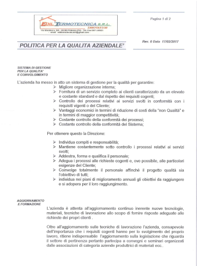 Politica Certificazione di Qualità